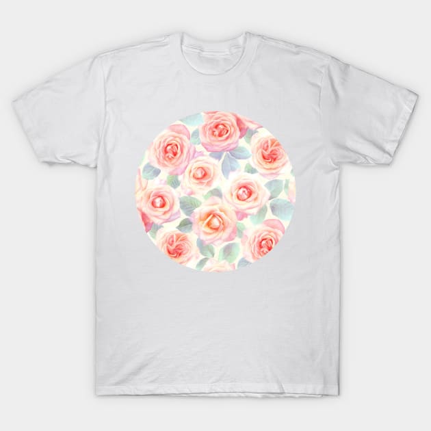 Faded Pink and Peach Painted Roses T-Shirt by micklyn